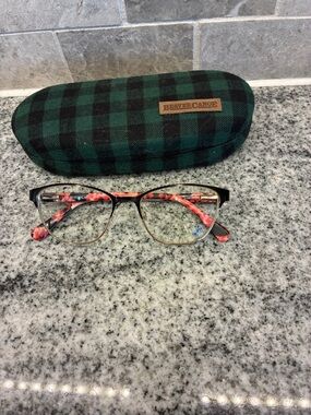 Beaver Canoe Eyeglasses with Plaid Case - Black & Pink Tortie Frames. B20